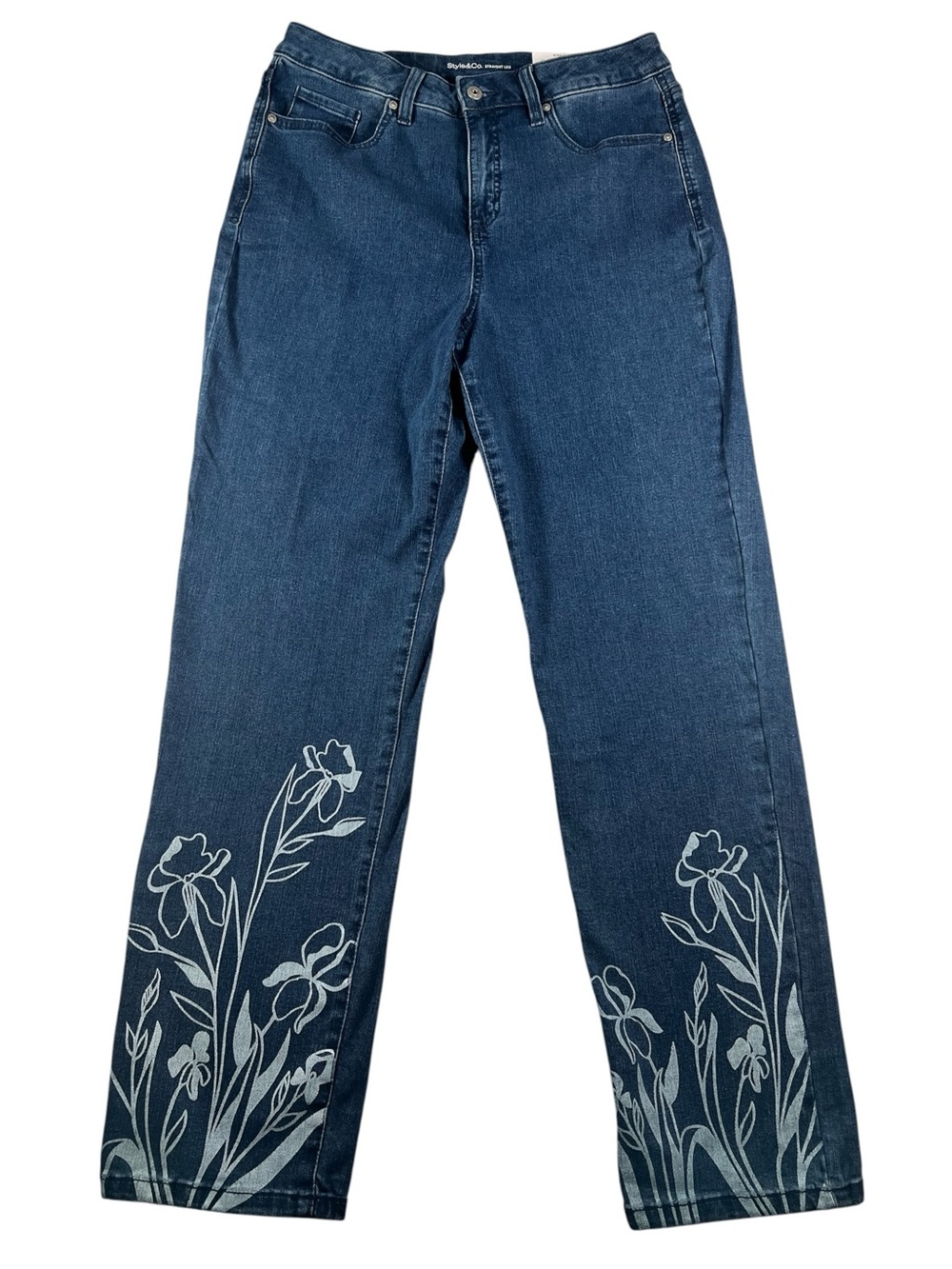 Style & Co Floral Straight Leg Jeans High Rise Botanical Cottagecore Denim